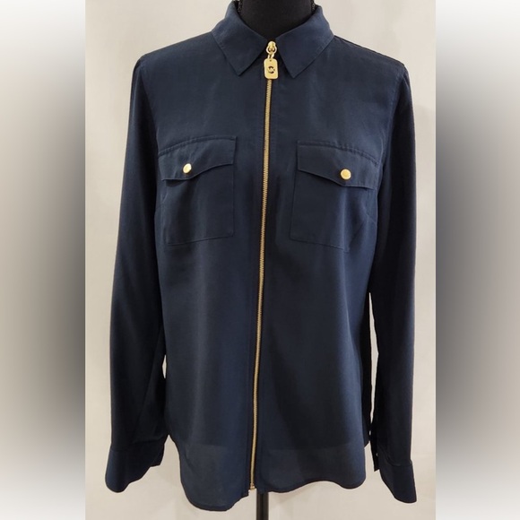 Michael Kors Tops - Navy and Gold Michael Kors Zipper Blouse